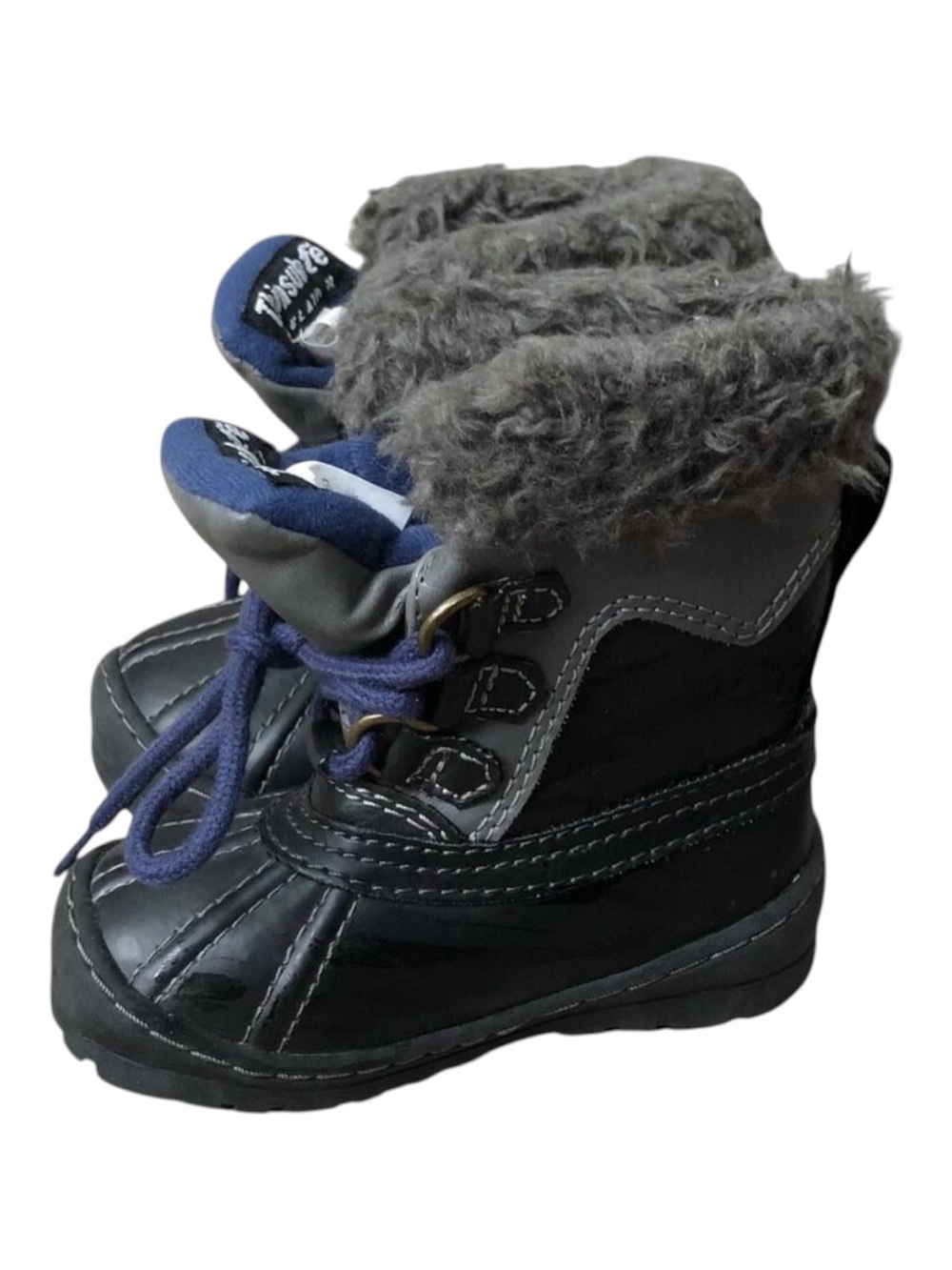 Baby Gap Boots Toddler Boys Size 6 Black Blue Faux Fur Lined Winter Duck Boots